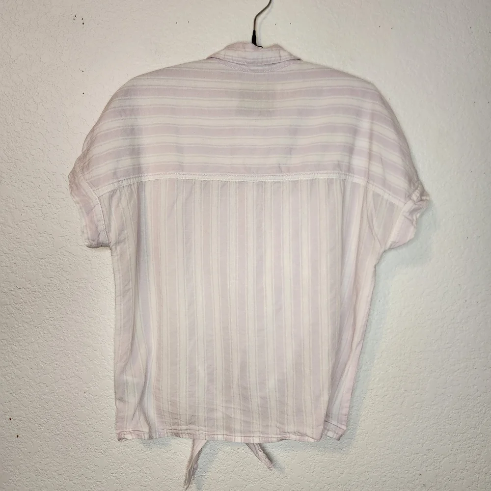 Lola River Striped Short Sleeve‎ Button-Up Shirt with Front Tie, Size S